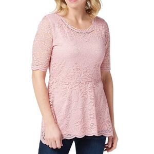 Isaac Mizrahi Elbow-Sleeve Stretch Lace Peplum Knit Top
